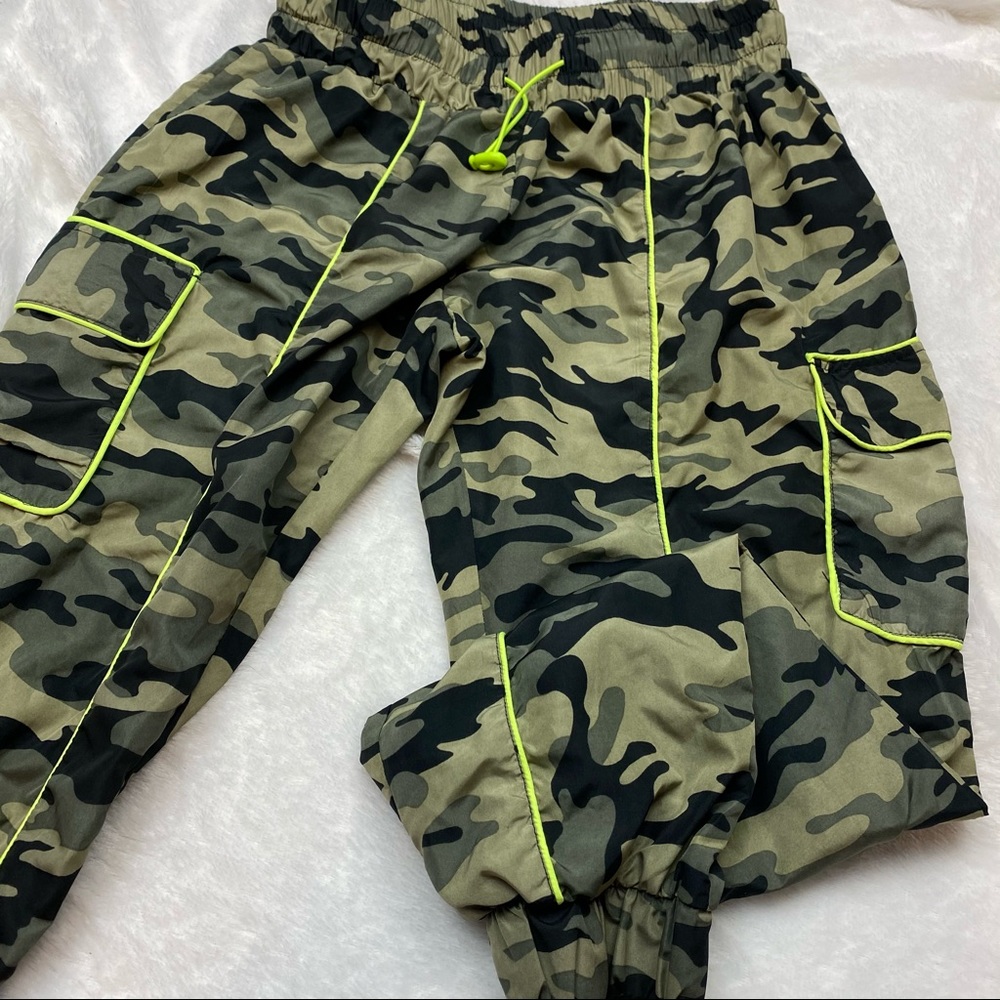 Neon Green & Camouflage Drawstring Joggers - Picture 10 of 16